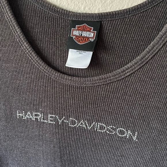 Vintage Harley Davidson sequin logo ribbed knit cropped tank - Picture 2 of 5